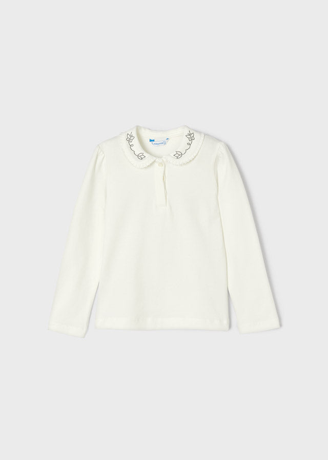 Koszulka polo długi rękaw basic - Krem-granat