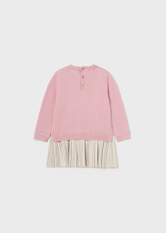 Sukienka trykot łączona - Różowy