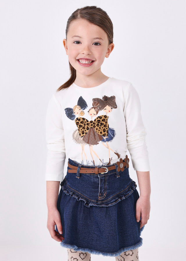 Koszulka długi rękaw z nadrukiem - Ecru-indigo