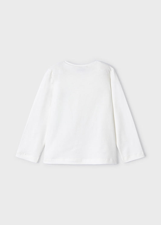 Koszulka długi rękaw z nadrukiem - Krem-granat