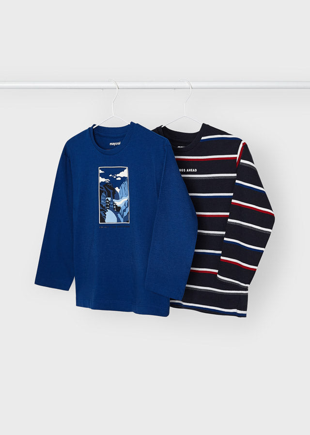 Set 2 koszulki długi rękaw gładki/pas - Klein