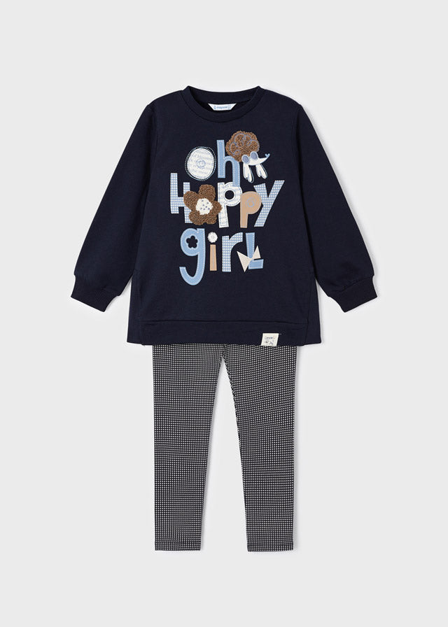 Komplet z legginsami jodełka - Granatowy