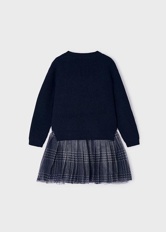 Sukienka łączona z tiulem - Granatowy