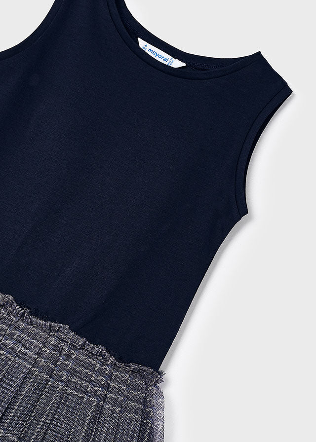 Sukienka łączona z tiulem - Granatowy