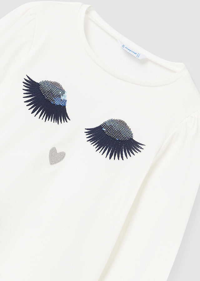 Koszulka długi rękaw z haftem - Beż-noc