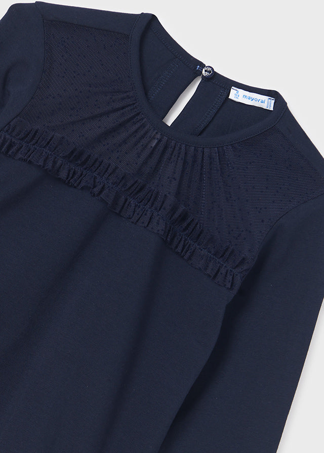 Koszulka długi rękaw łączona z tiulem - Marynarski