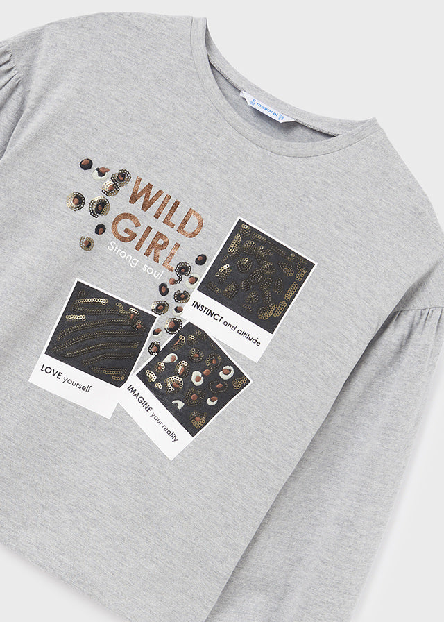 Koszulka długi rękaw grafika - Srebrny