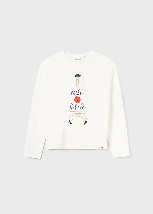 Koszulka długi rękaw grafika - Kremowy