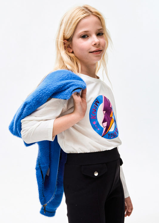 Koszulka długi rękaw grafika - Kremowy