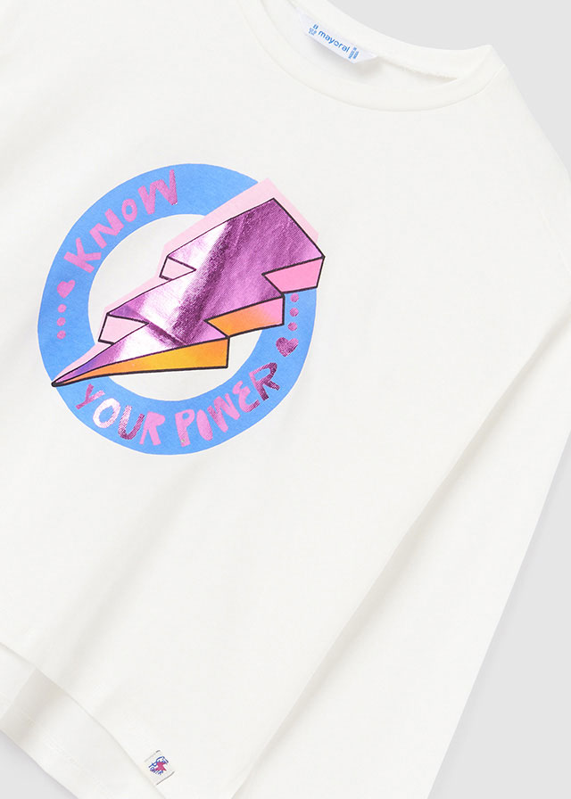 Koszulka długi rękaw grafika - Kremowy