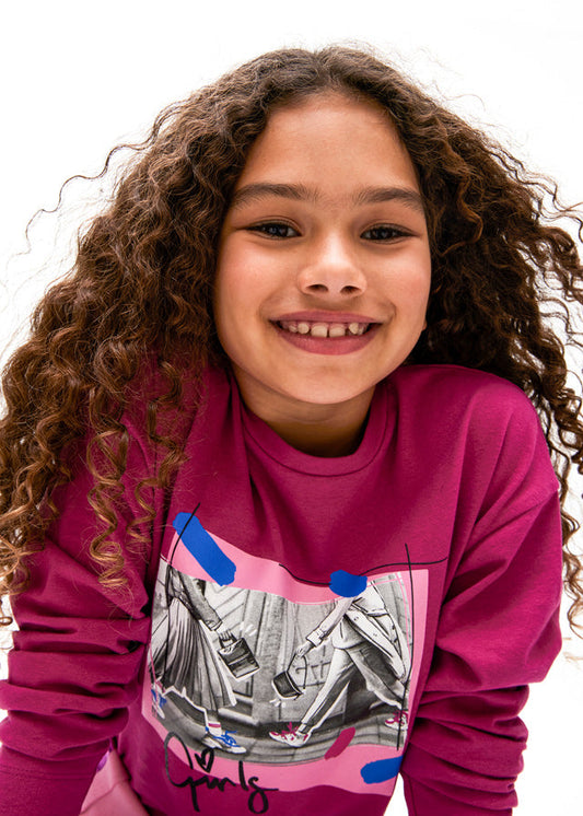 Koszulka długi rękaw grafika - Magenta