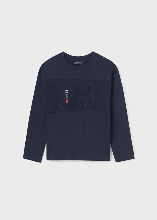 Koszulka długi rękaw embossed - Granatowy