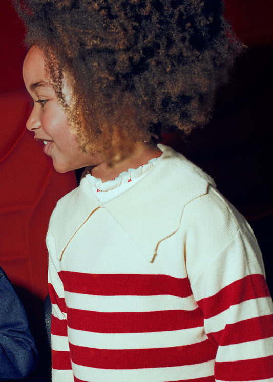 Sweter z dodatkiem pasków - Almond