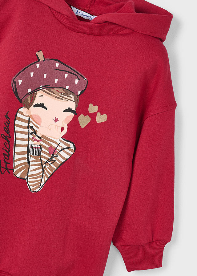 Sukienka dzianina kaptur - Czerwony