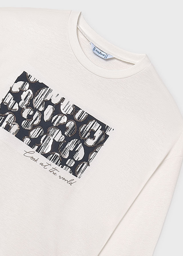 Koszulka długi rękaw grafika - Cream-petr