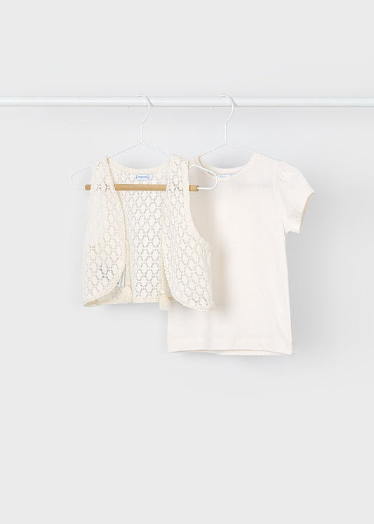 Koszulka krótki rękaw kamizelka - Kość