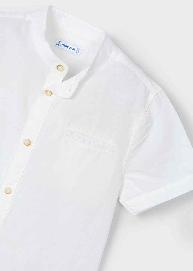 Koszula krótki rękaw stójka len - Kremowy