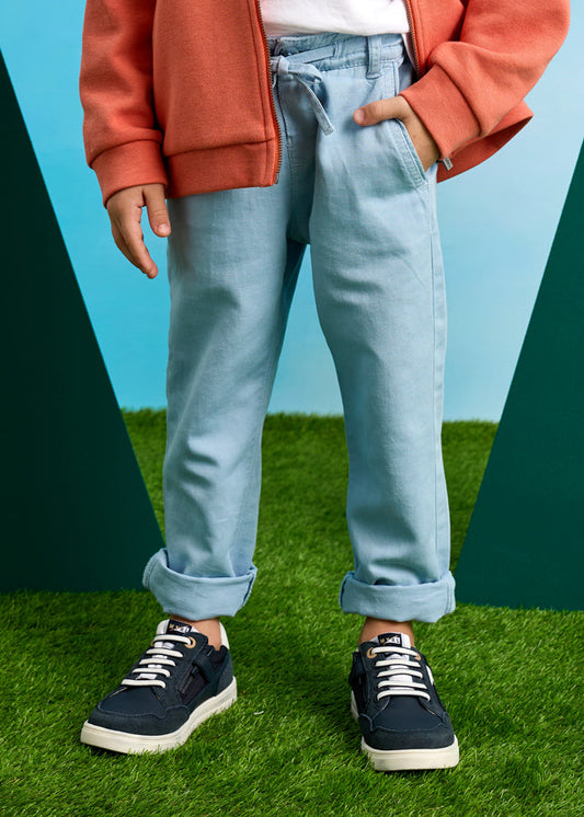 Spodnie len z efektem sprania - Perłowy