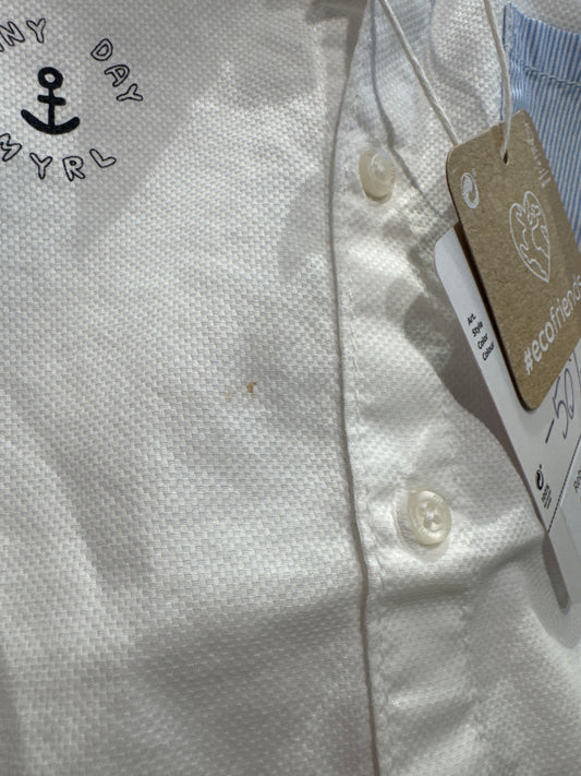 Koszula Krótki Rękaw Gładka Detale - Kolor Biały