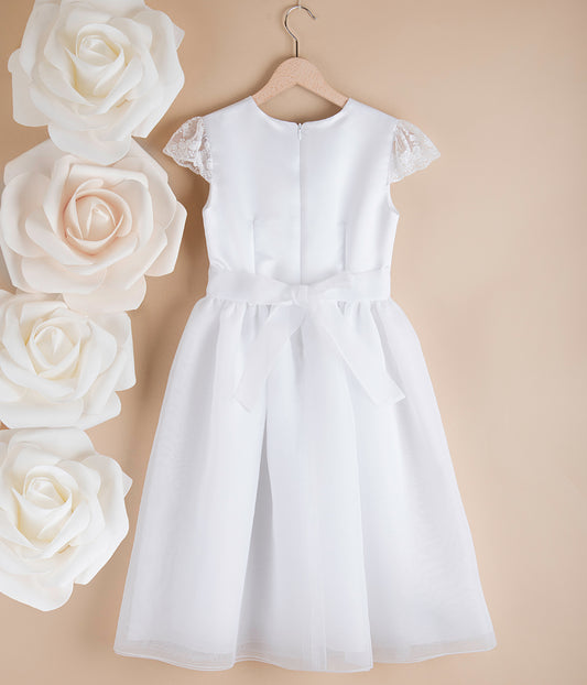 Sukienka komunijna biała z koronkowym rękawem