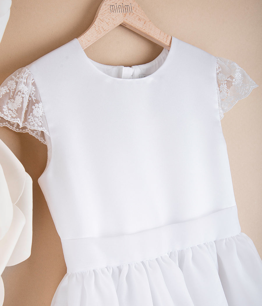 Sukienka komunijna biała z koronkowym rękawem