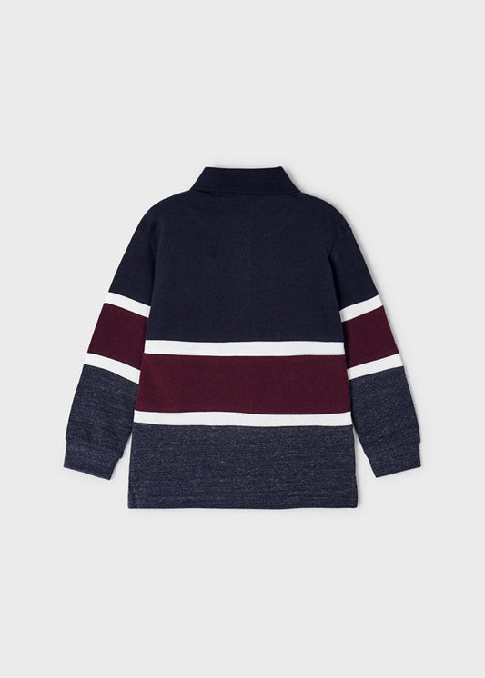 Koszulka Polo Dlugi Rekaw Color Block - Granat