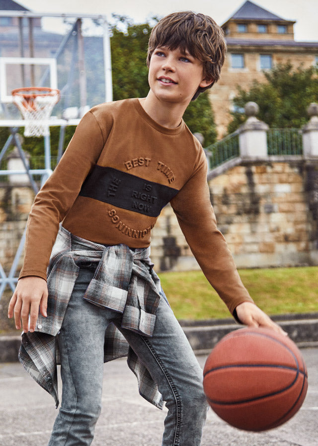 Koszulka Dlugi Rekaw Embossed - Kasztanowy