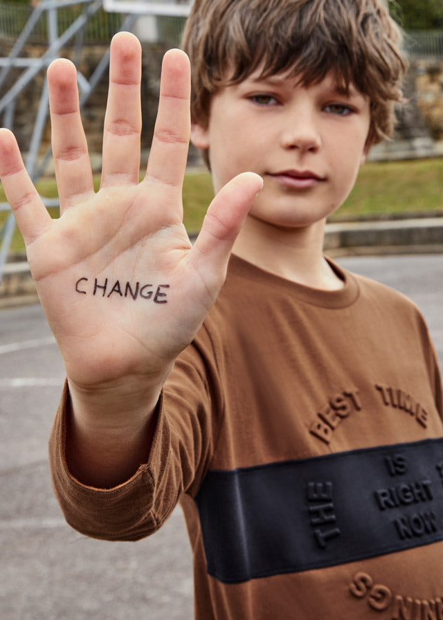 Koszulka Dlugi Rekaw Embossed - Kasztanowy