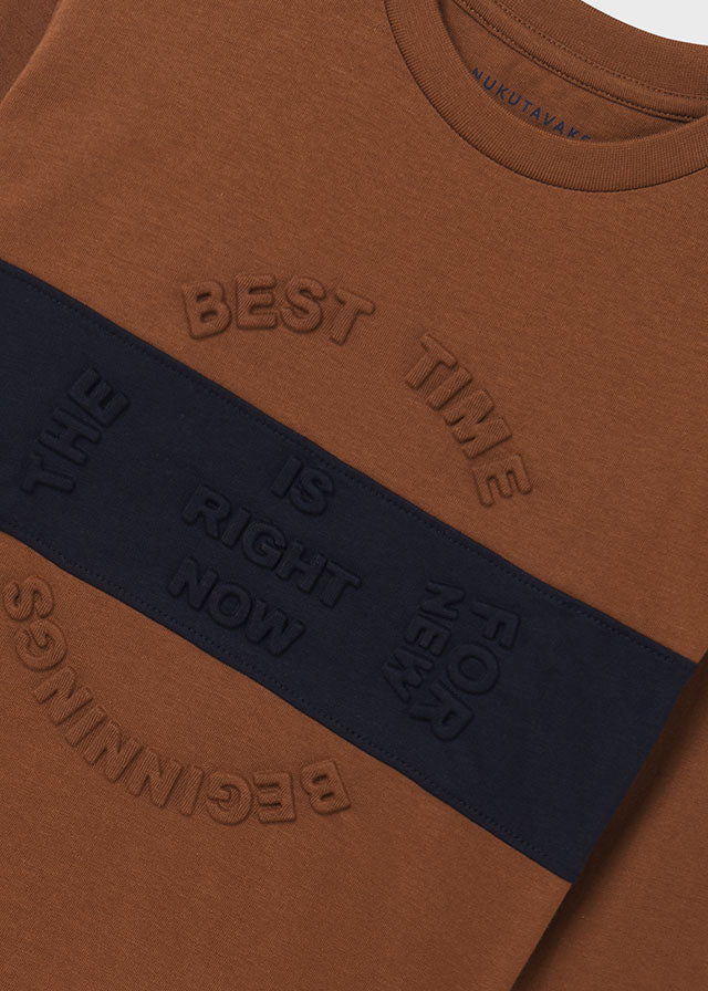 Koszulka Dlugi Rekaw Embossed - Kasztanowy