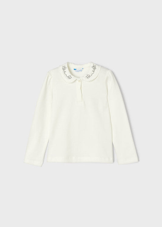 Koszulka polo długi rękaw basic - Krem-granat