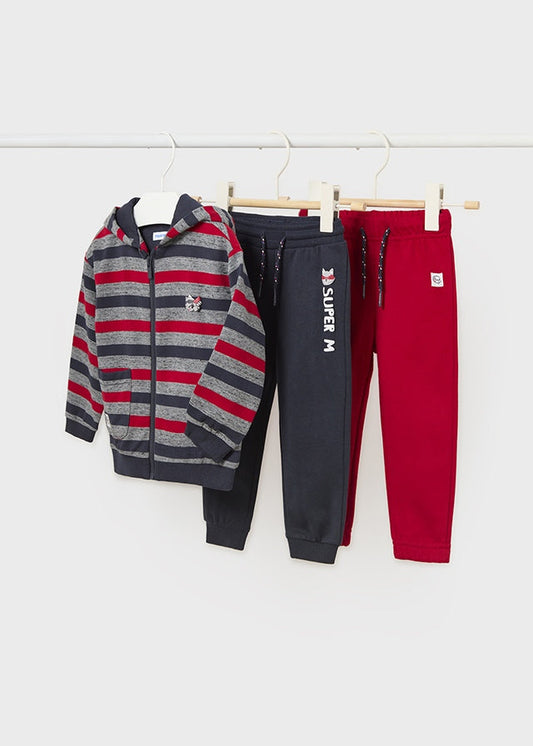 Dres w paski 2 pary spodni - Czerwony