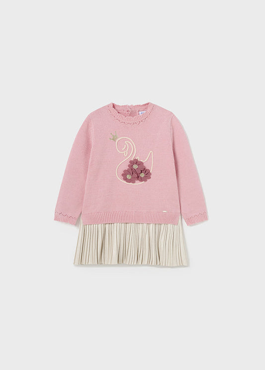 Sukienka trykot łączona - Różowy