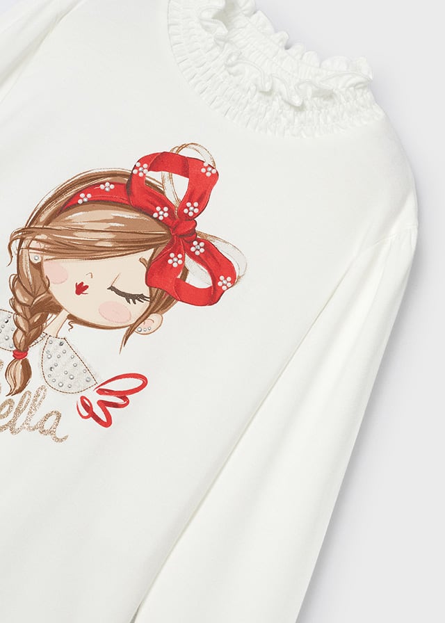 Półgolf z wiskozy grafika - Krem-czerwień