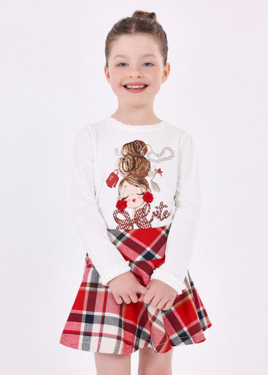 Koszulka długi rękaw z nadrukiem - Krem-czerwień