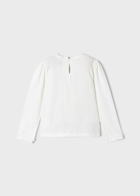 Koszulka długi rękaw z nadrukiem - Beż-kwiat