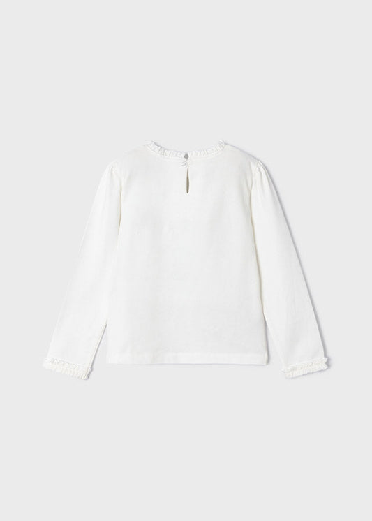 Koszulka długi rękaw z nadrukiem - Krem-granat