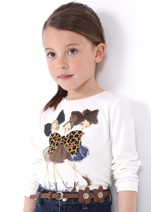 Koszulka długi rękaw z nadrukiem - Ecru-indigo