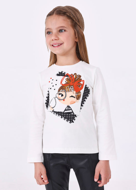 Koszulka długi rękaw z nadrukiem - Krem-czarn