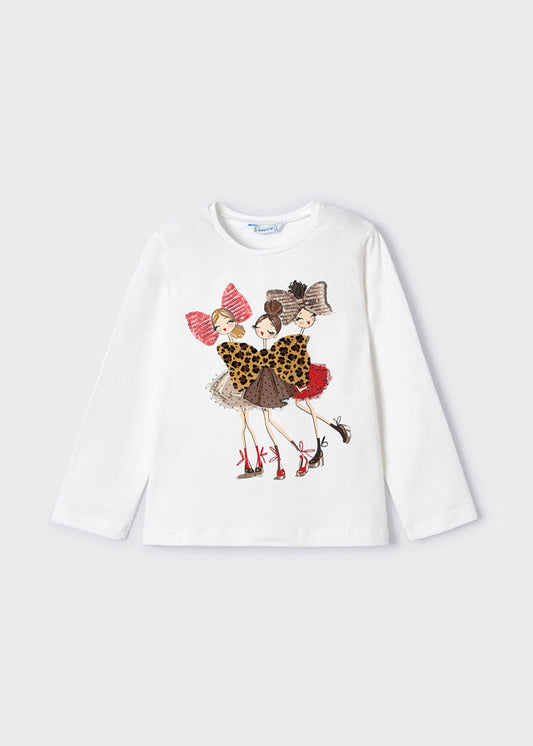 Koszulka długi rękaw z nadrukiem - Krem-czerwień