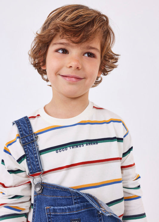 Set 2 koszulki długi rękaw gładki/pas - Leśny