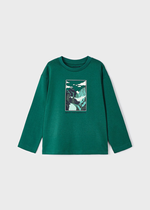 Set 2 koszulki długi rękaw gładki/pas - Leśny