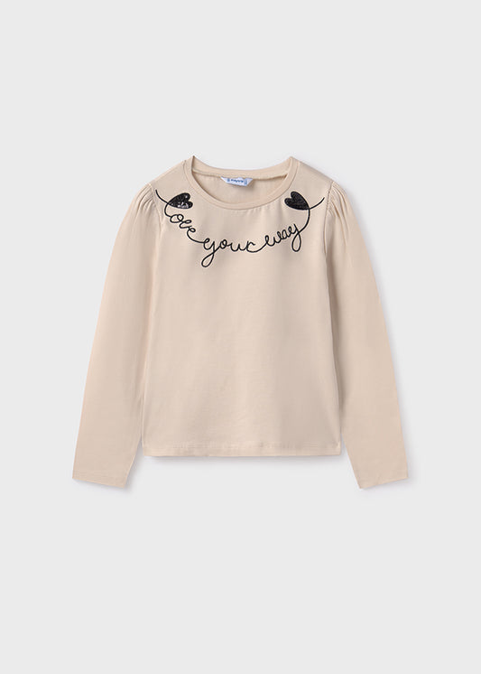 Koszulka długi rękaw z haftem - Cream