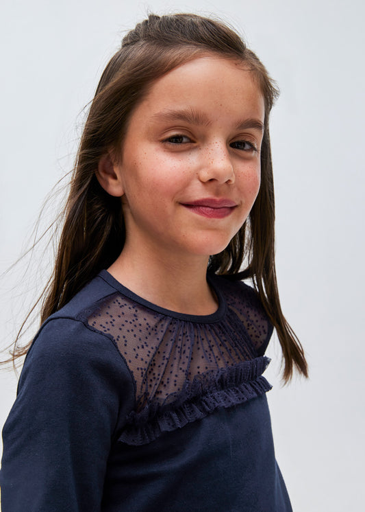 Koszulka długi rękaw łączona z tiulem - Marynarski