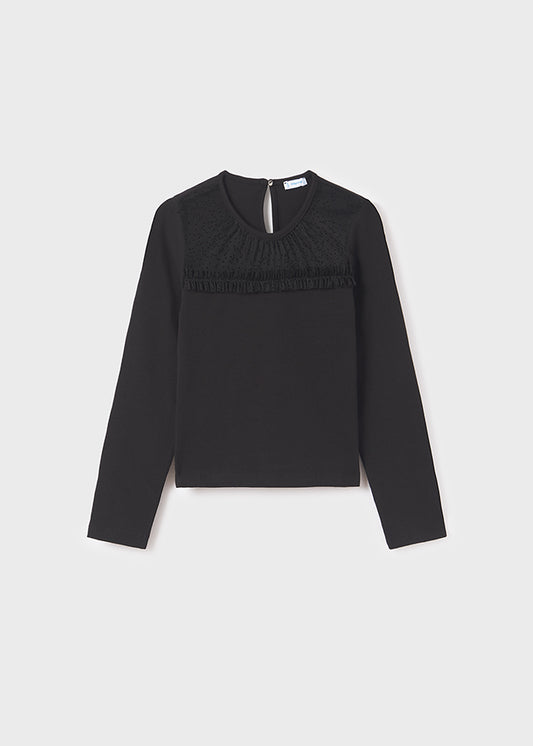 Koszulka długi rękaw łączona z tiulem - Black