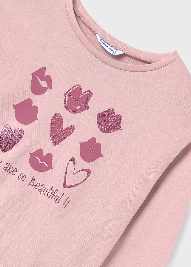 Koszulka długi rękaw grafika - Różowy