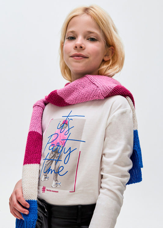 Koszulka długi rękaw z fotografią - Kremowy