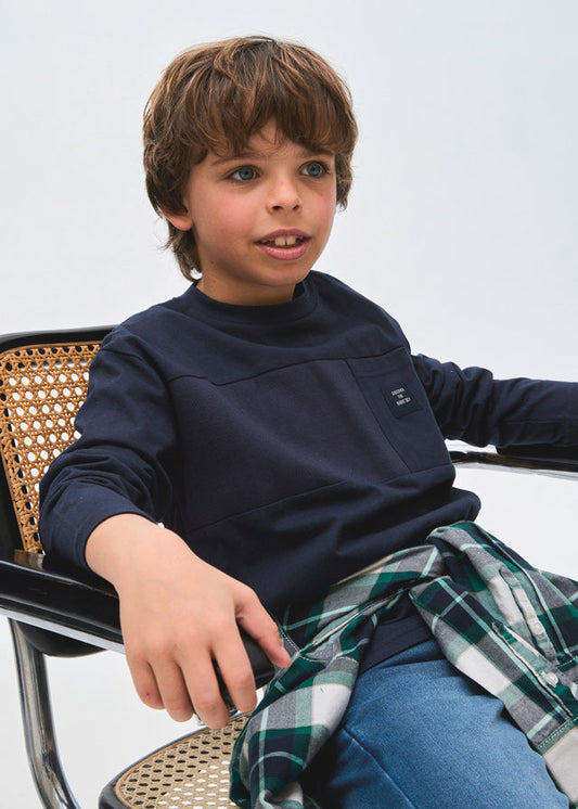 Koszulka długi rękaw kontrast - Granatowy