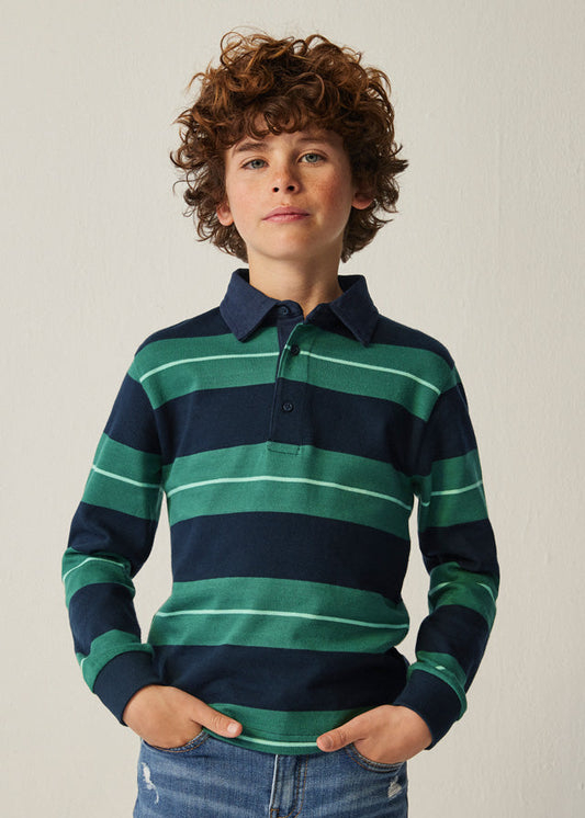 Koszulka polo długi rękaw paski - Mięta