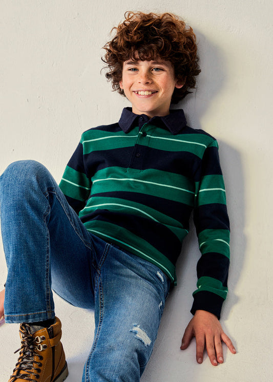 Koszulka polo długi rękaw paski - Mięta