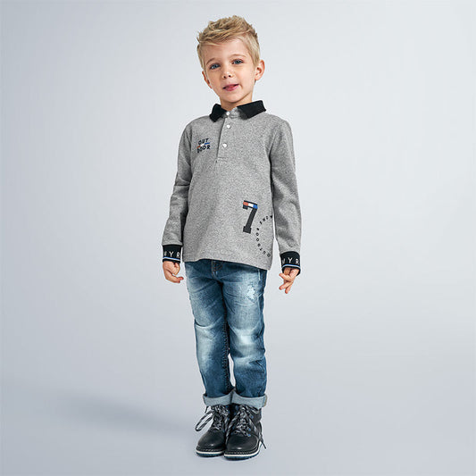 Koszulka polo długi rękaw granit